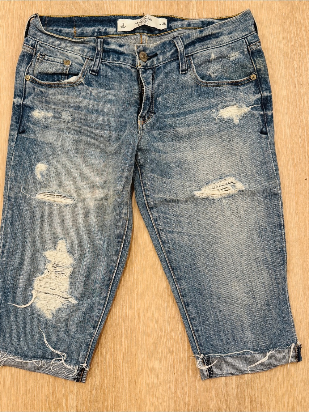 Abercrombie & Fitch Distressed Denim Bermuda Shorts - Blue